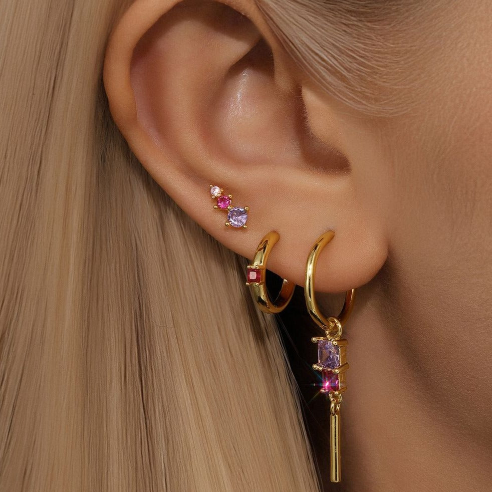 Horae S925 Colorful Stone 3-piece Earrings