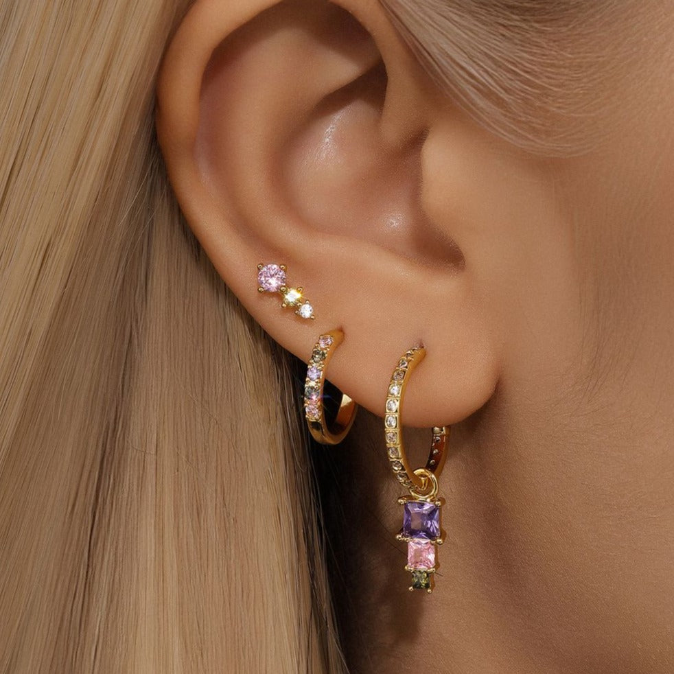 Horae S925 Colorful Stone 3-piece Earrings