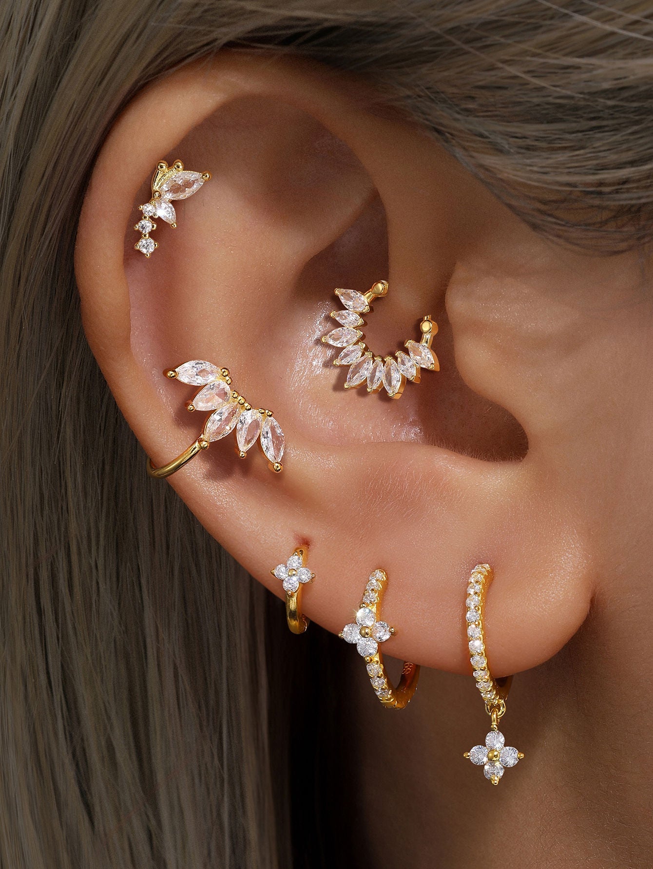 S925 Flower Pave Zircon Wedding Earring Set