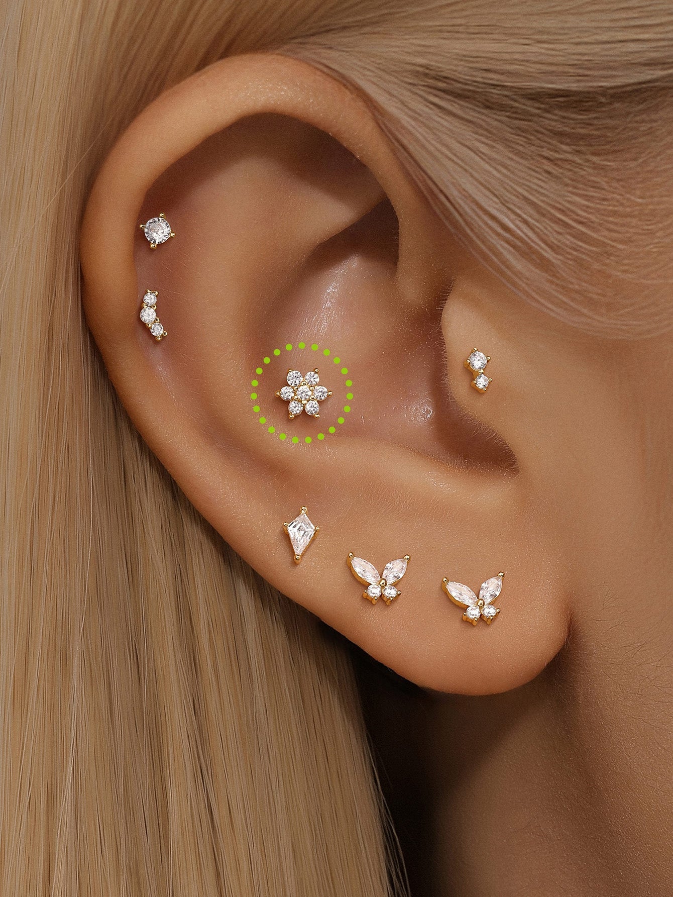 14K Solid Gold Bloom  Ear Piercing Stud