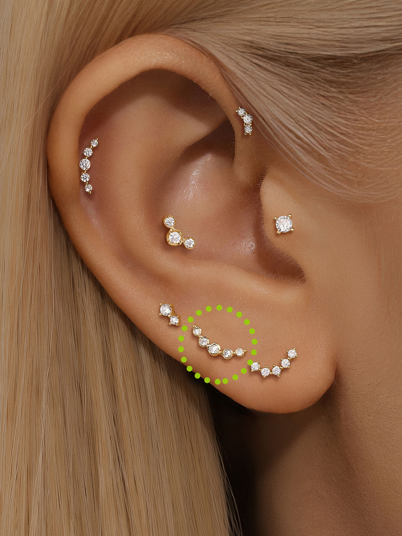 14K Solid Gold Zircon Curve   Ear Piercing Stud