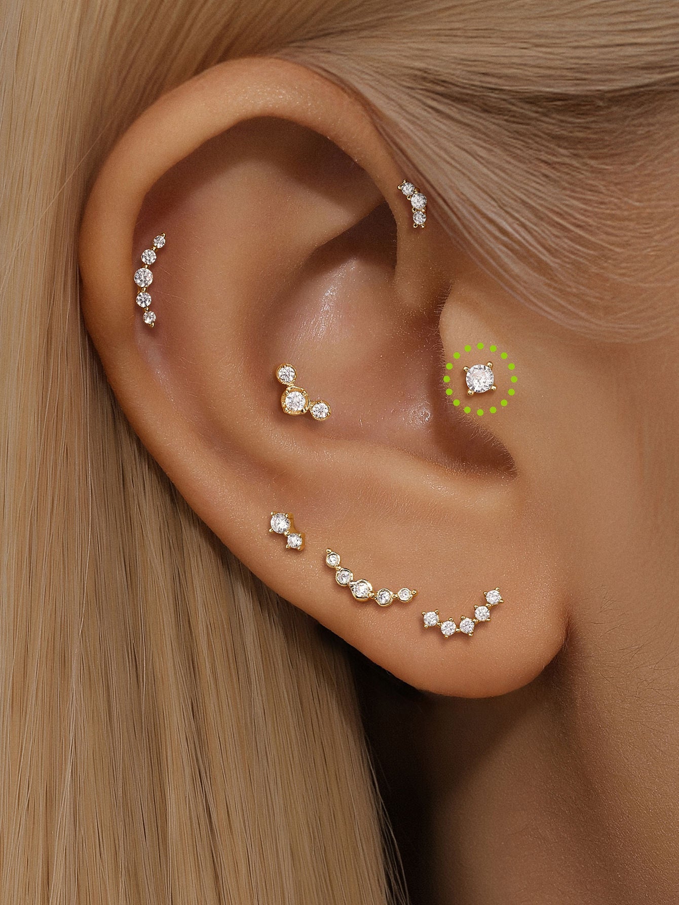 14K Solid Gold Mini Simple Zircon Ear Piercing Stud