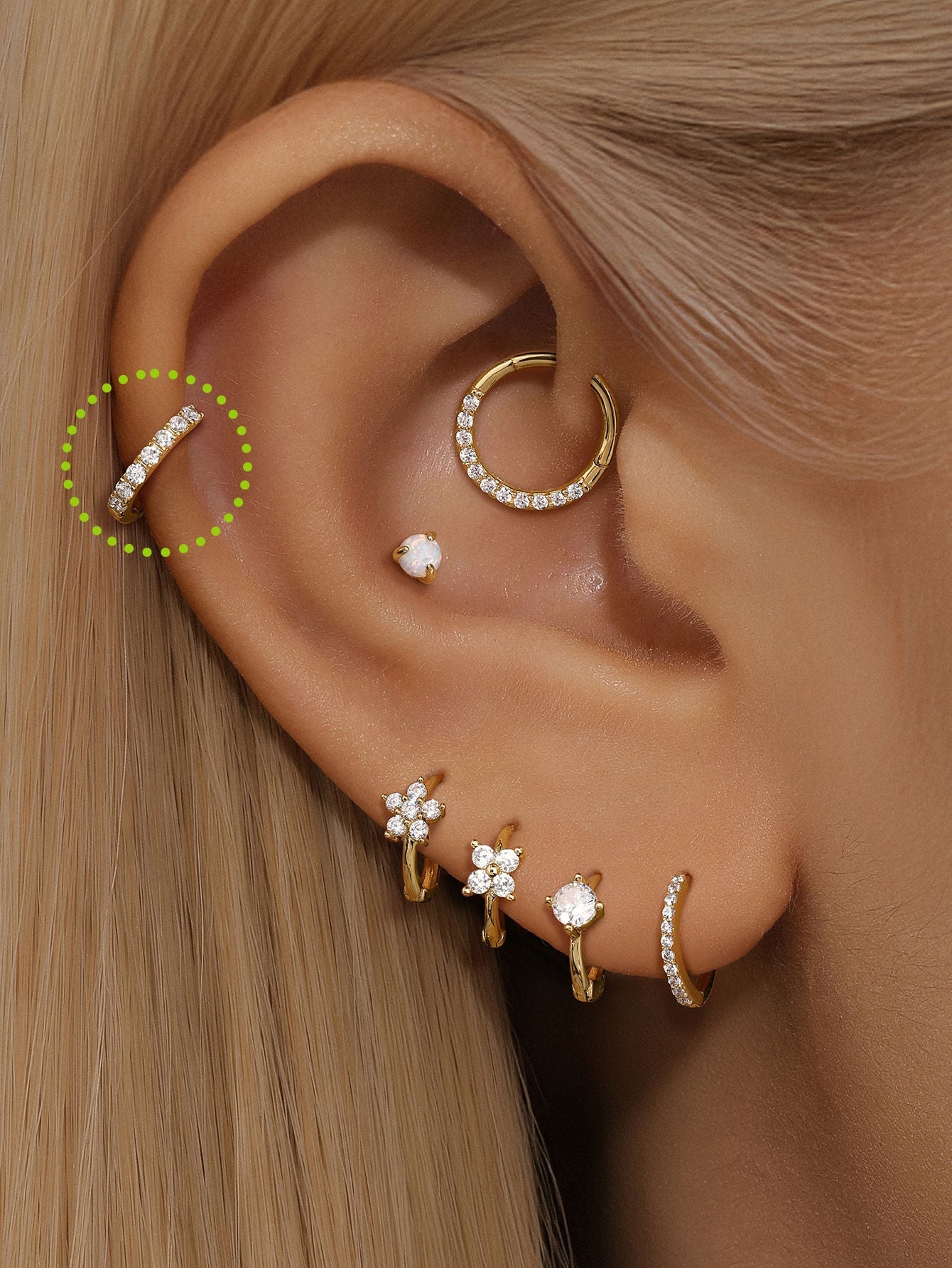 14K Solid Gold Shiny Zircon Clicker Hoop Earring