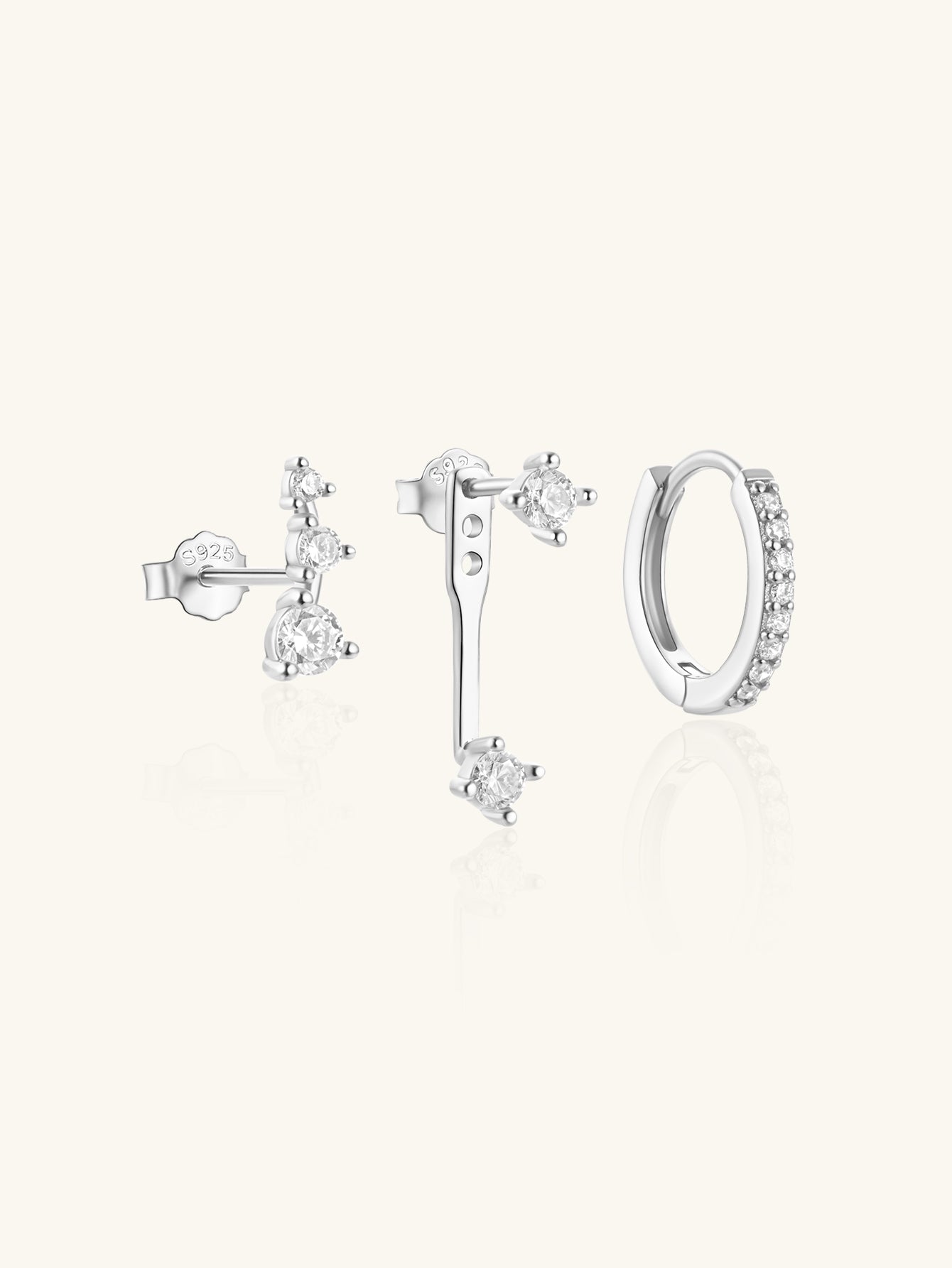 Horae Set di 3 orecchini a cerchio per compleanno con pavé geometrici in argento sterling 925 Horae