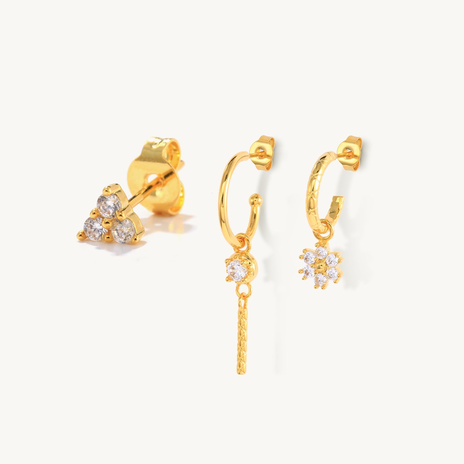 Horae S925 Colorful Stone 3-piece Earrings