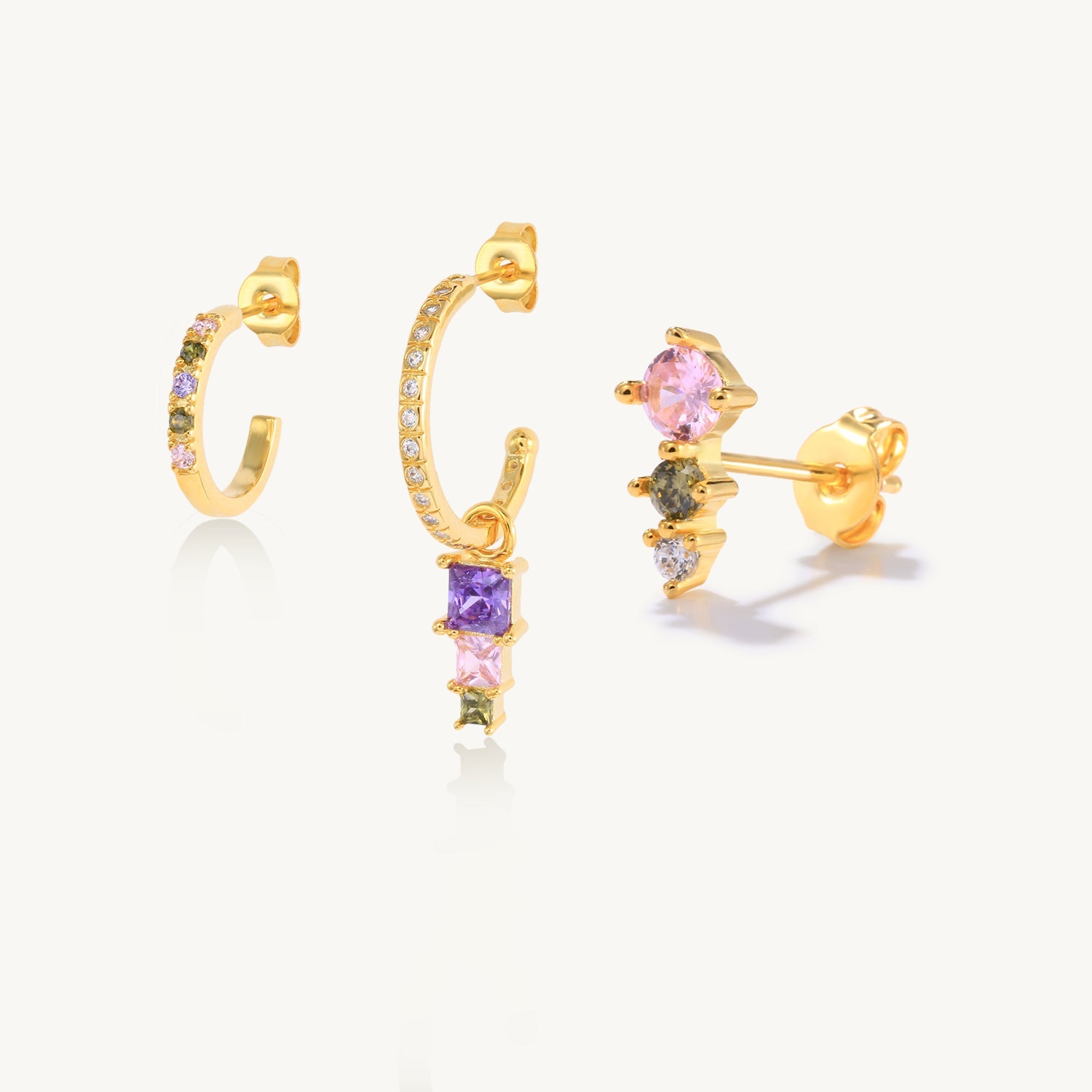 Horae S925 Colorful Stone 3-piece Earrings