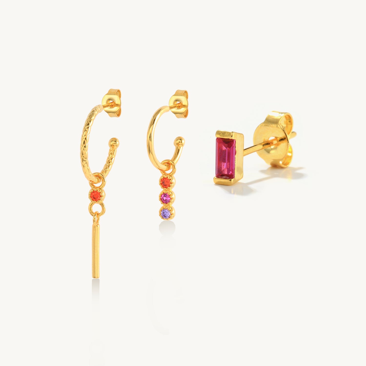 Horae S925 Colorful Stone 3-piece Earrings