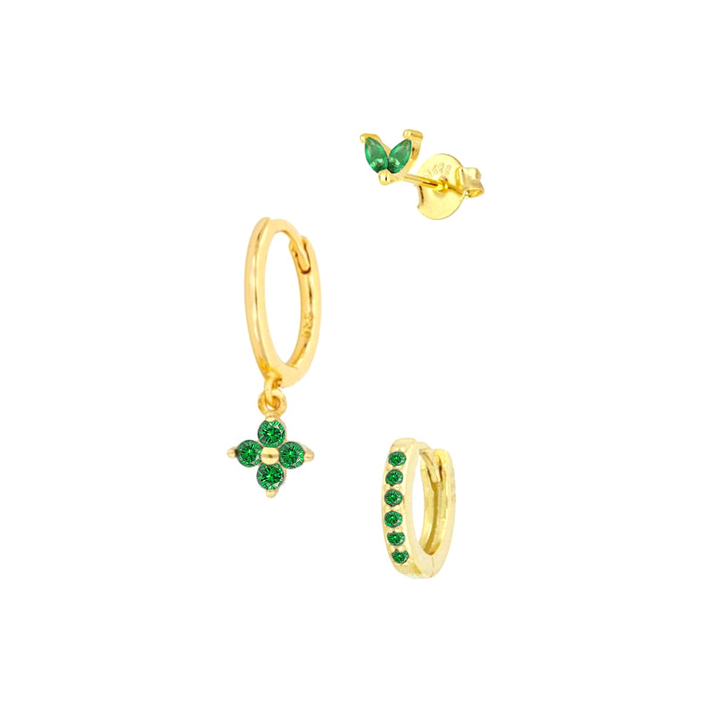 Horae Multicolor Flower Zircon 3-Piece Earrings