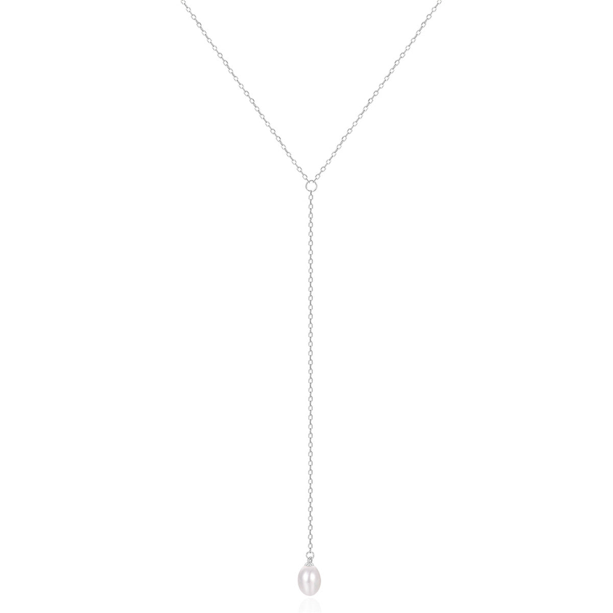 Horae Minimalist Pearl Sterling Silver Y Necklace