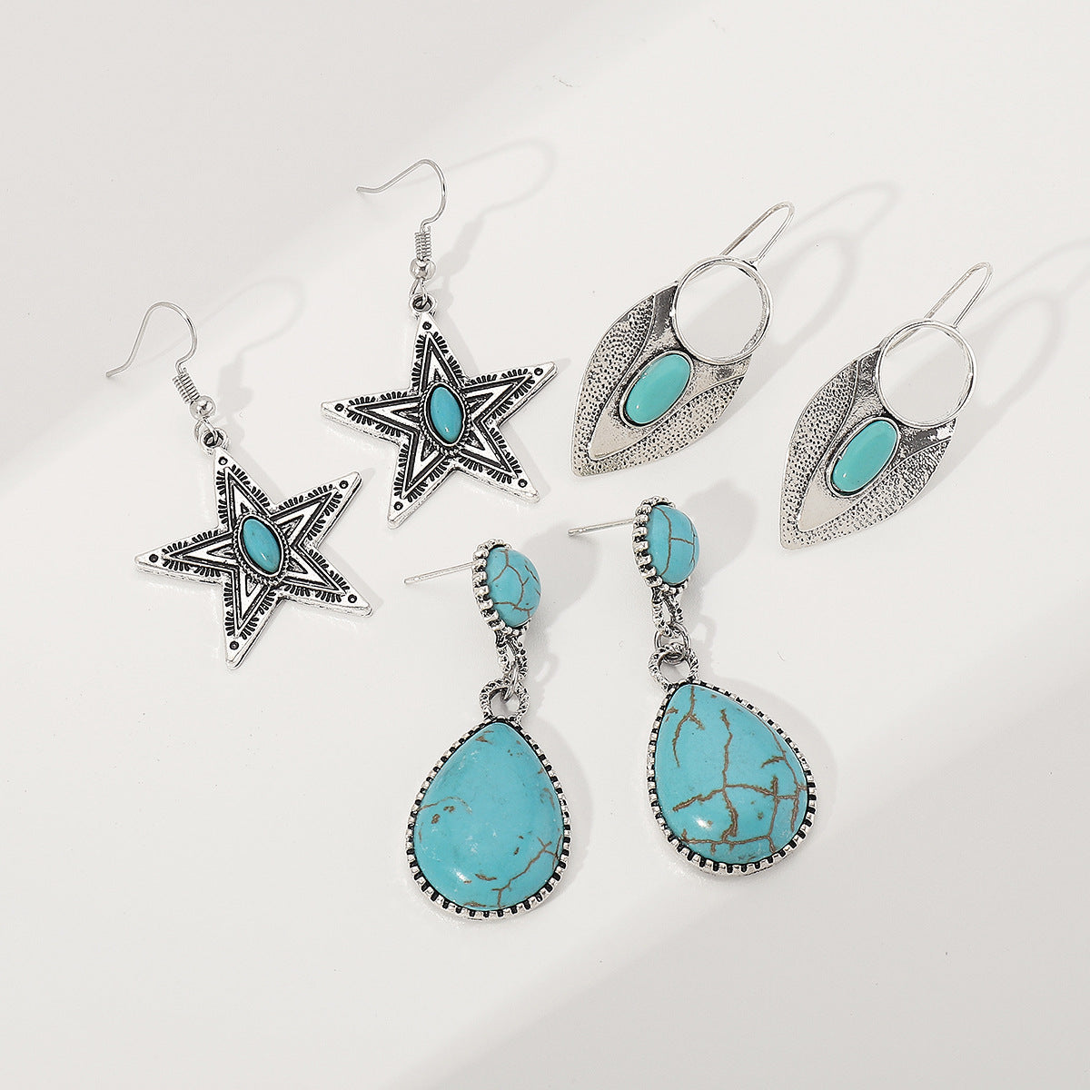 Horae Retro Literary Lace Pentagram Turquoise Earrings