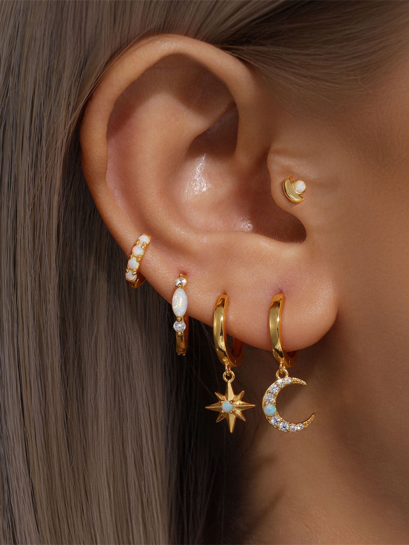 Horae Moon Star Opal Earrings 5 Piece Set