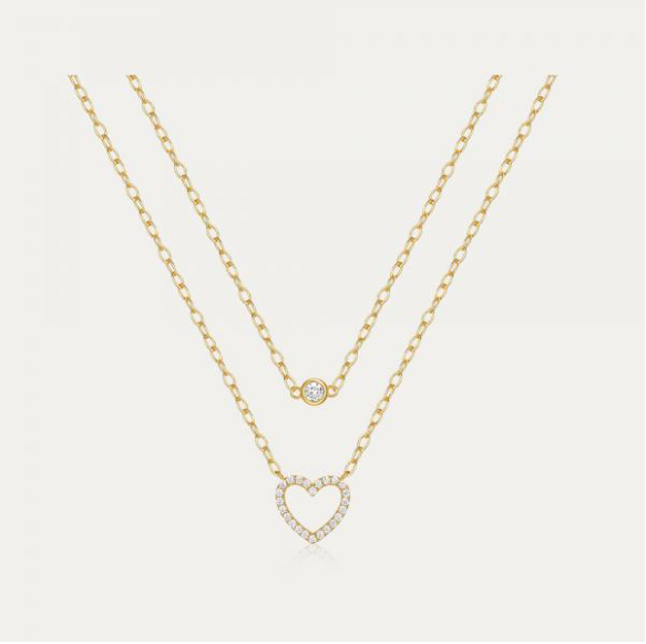 Horae Zircon Heart Pandent Dual Layers Women Anniversary Necklace