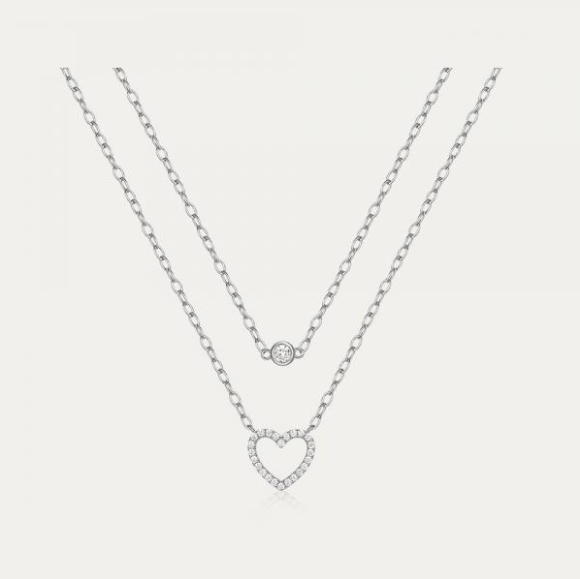 Horae Zircon Heart Pandent Dual Layers Women Anniversary Necklace