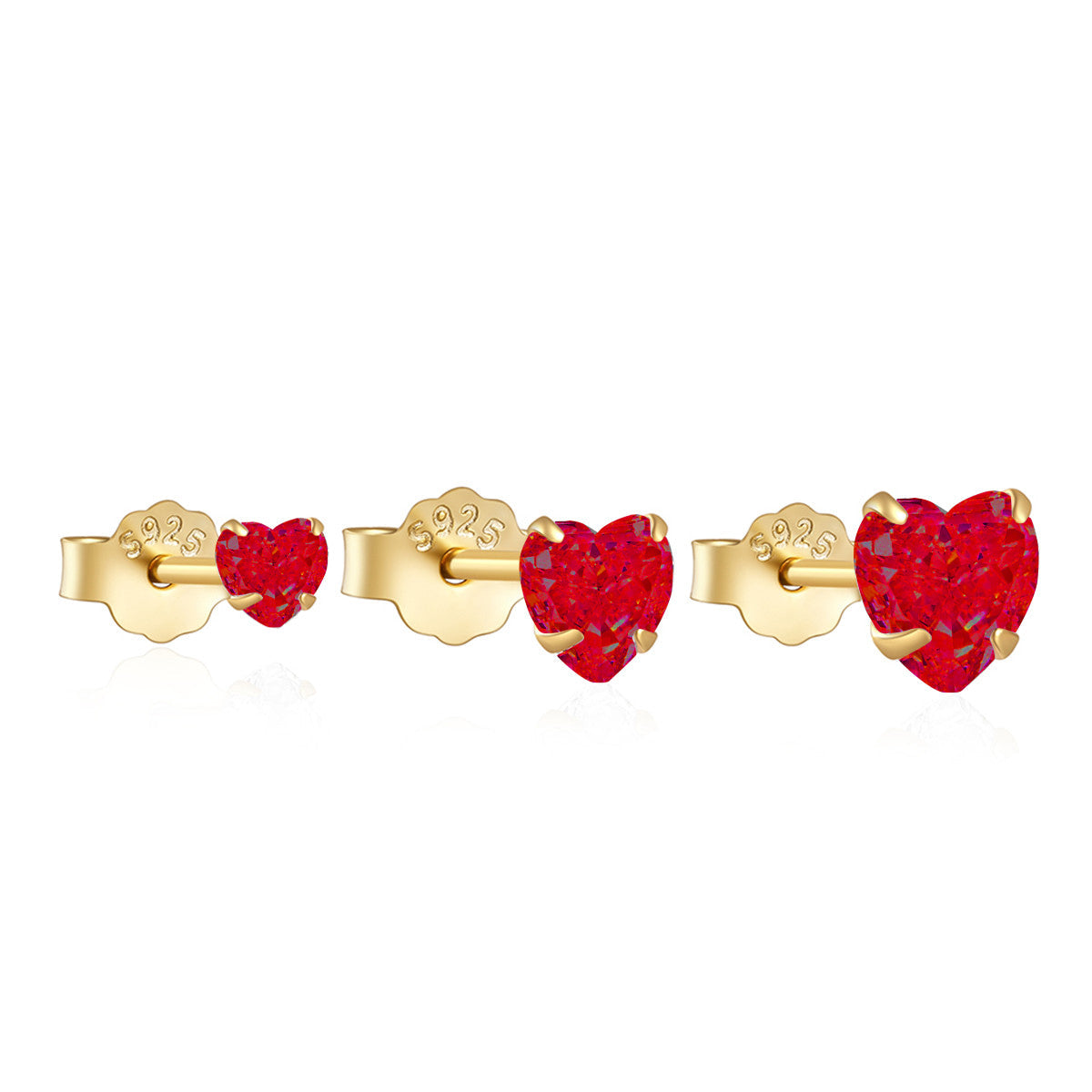 Horae Minimalist Heart Zircon Multisize Stud Earring Set Women Fine Jewelry