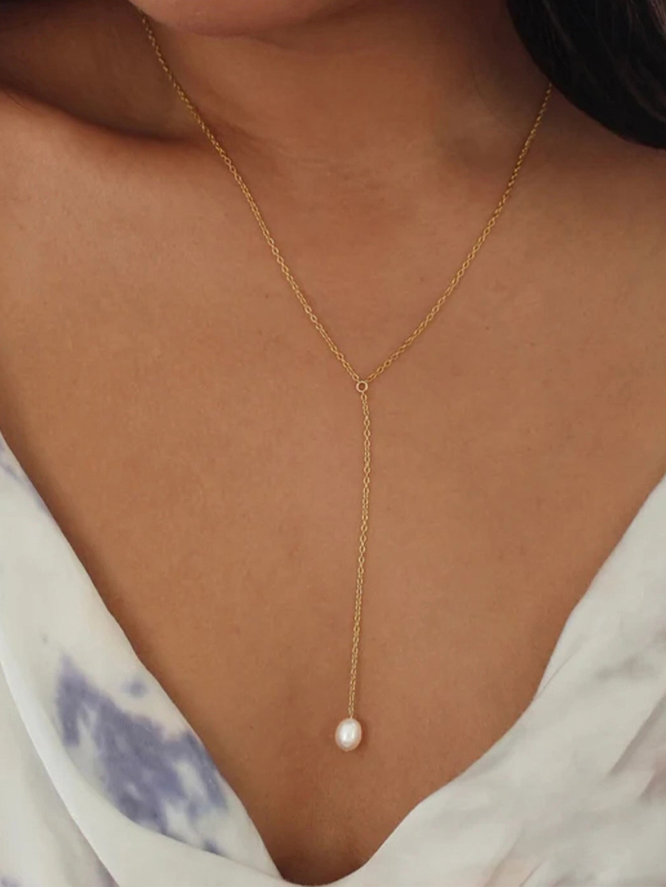 Horae Minimalist Pearl Sterling Silver Y Necklace