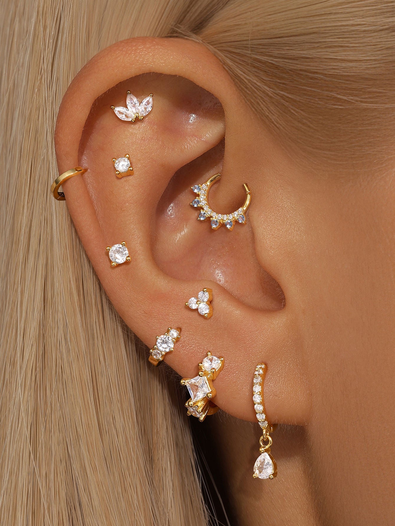 S925  Butterfly Flower Zirconia Pierced Earrings