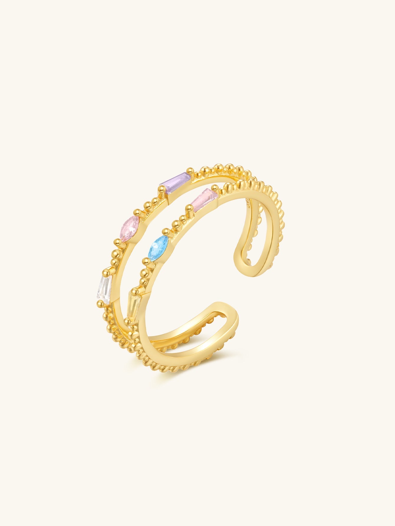 Horae S925 Candy Color Zircon Dual Layers Open Adjustable Ring