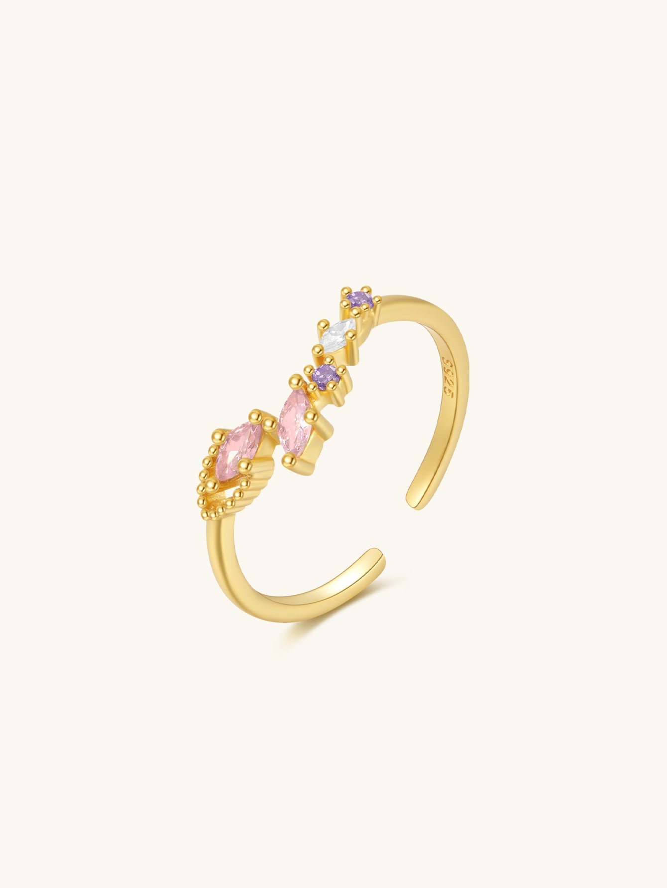 Horae S925 Pink Marquise Zircon Engagement Open Adjustable Ring