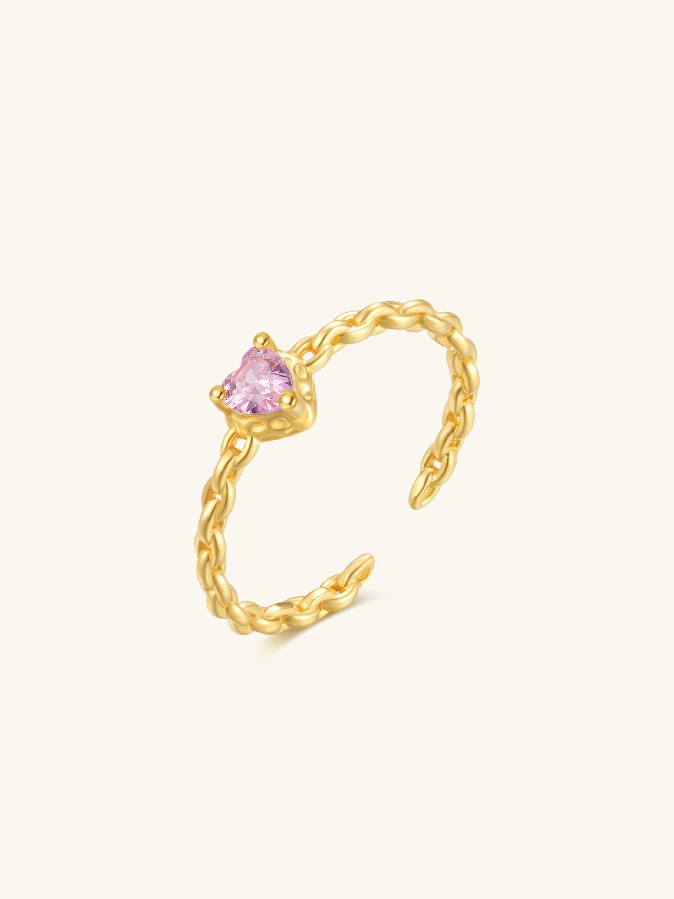 Horae S925 Pink Heart Zircon Chain Women Dating Open Ring