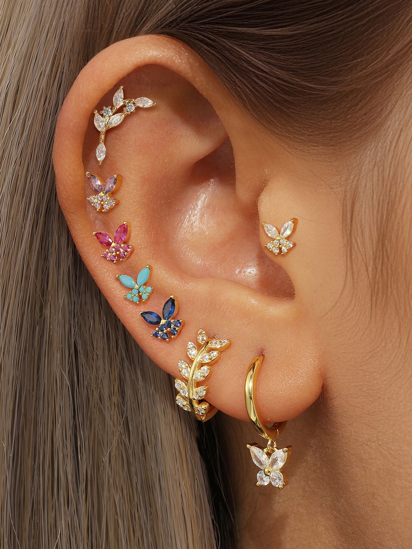 S925 Colorful Butterfly Leaf Earrings