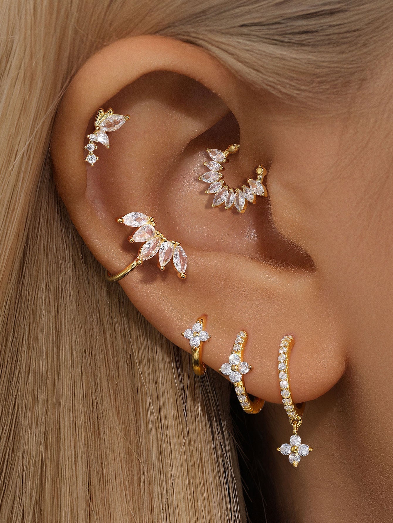 S925 Flower Pave Zircon Wedding Earring Set