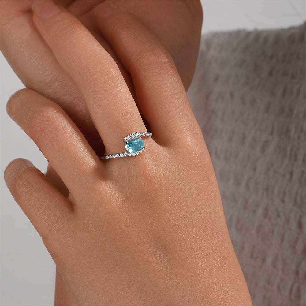 Horae 925 Sterling Silver Sky Blue Zircon Engagement Ring