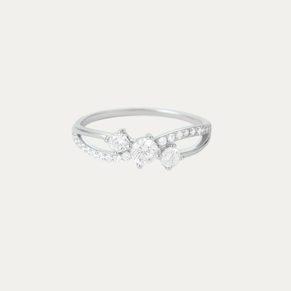 Horae 925 Sterling Silver Trio Zircon Criss Cross Engagement Anneau de fiançailles