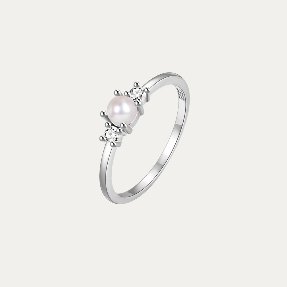 Horae 925 Sterling Silver Miini Zircon and Pearl Ring