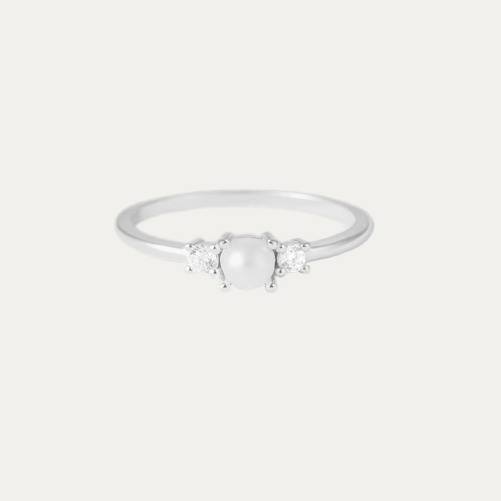 Horae 925 Sterling Silver Miini Zircon and Pearl Ring