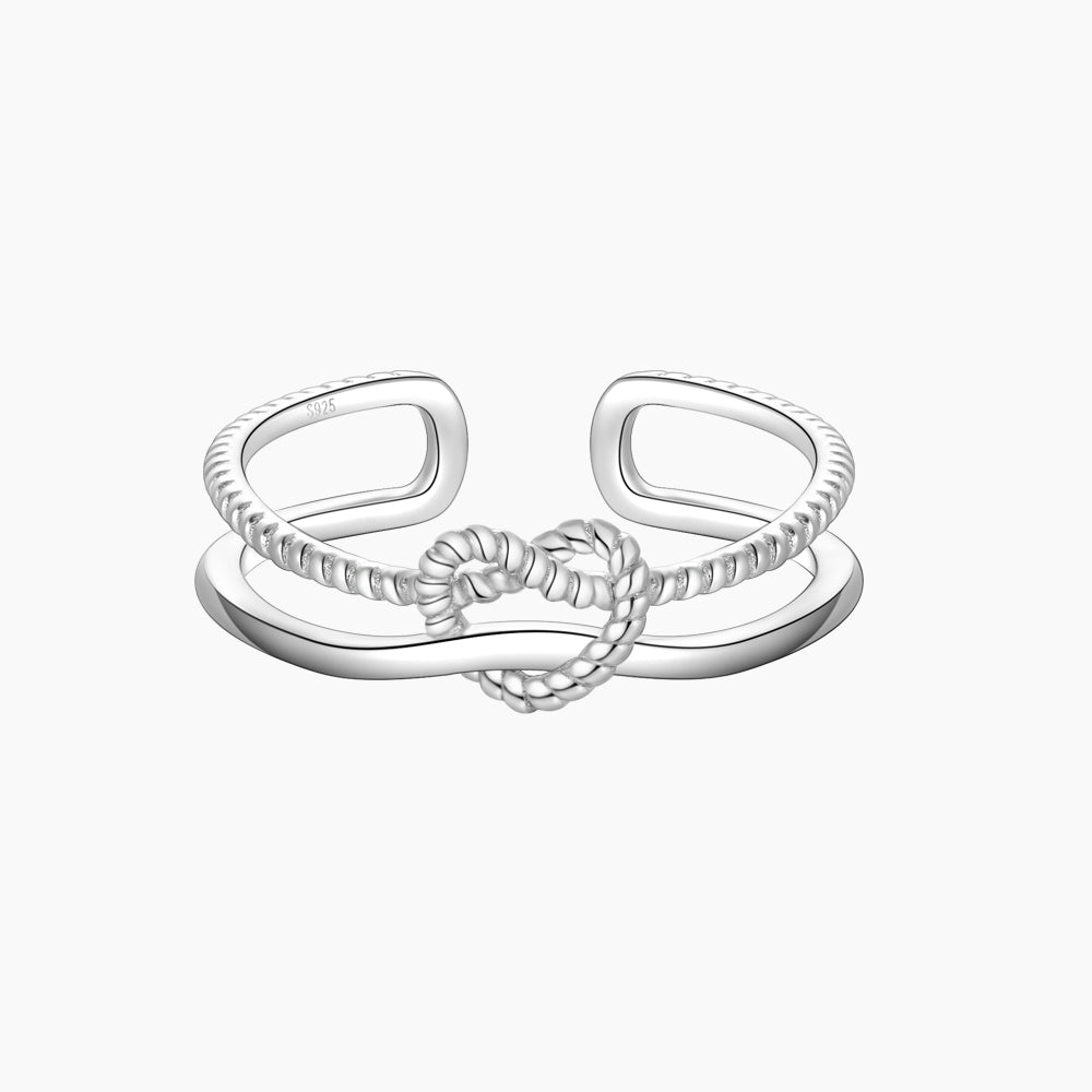 Horae 925 Sterling Silver Two Layer Heart Open Ring Valentine Gift