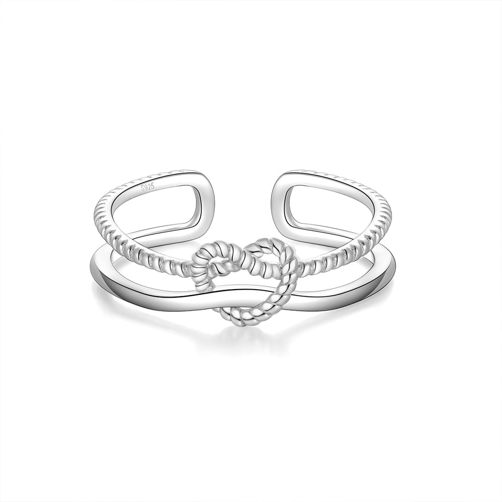 HORAE 925 STERLING Silver Two Laye Heart Open Ring Valentine Gift