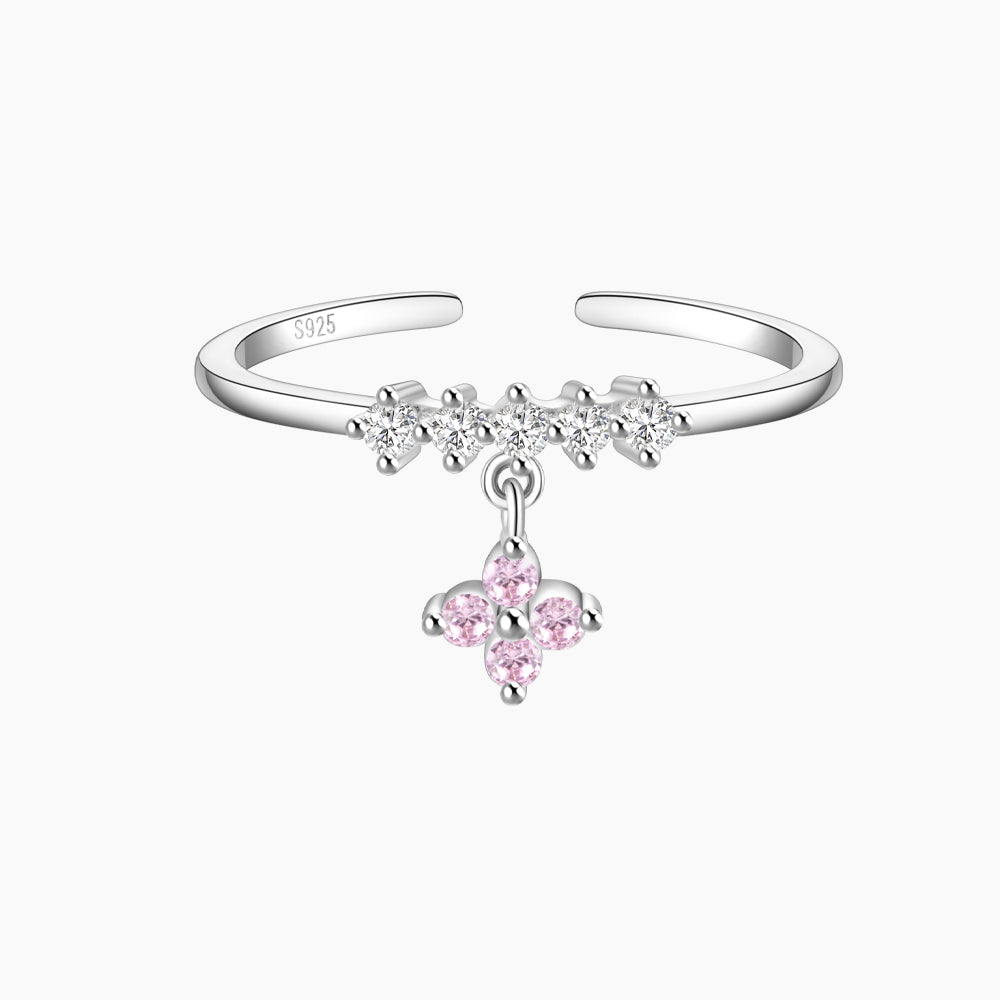 Horae 925 Sterling Silver Pink Flower Zircon Dangle Open Ring