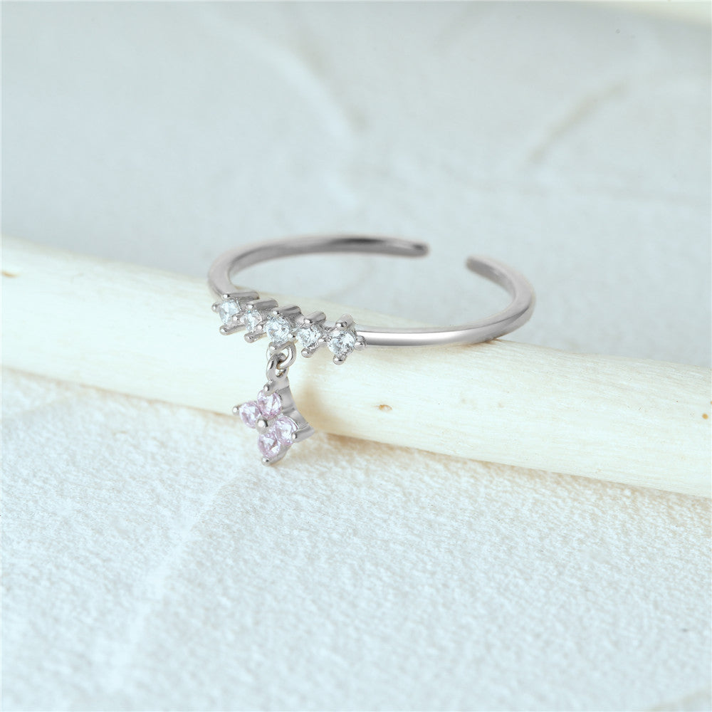 Horae 925 Sterling Silver Pink Flower Zircon Sangle Open Open Ring