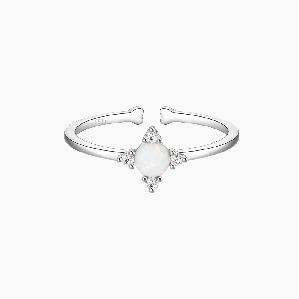 Horae 925 Sterling Silver Luxury Solitaire Opal Open Ring