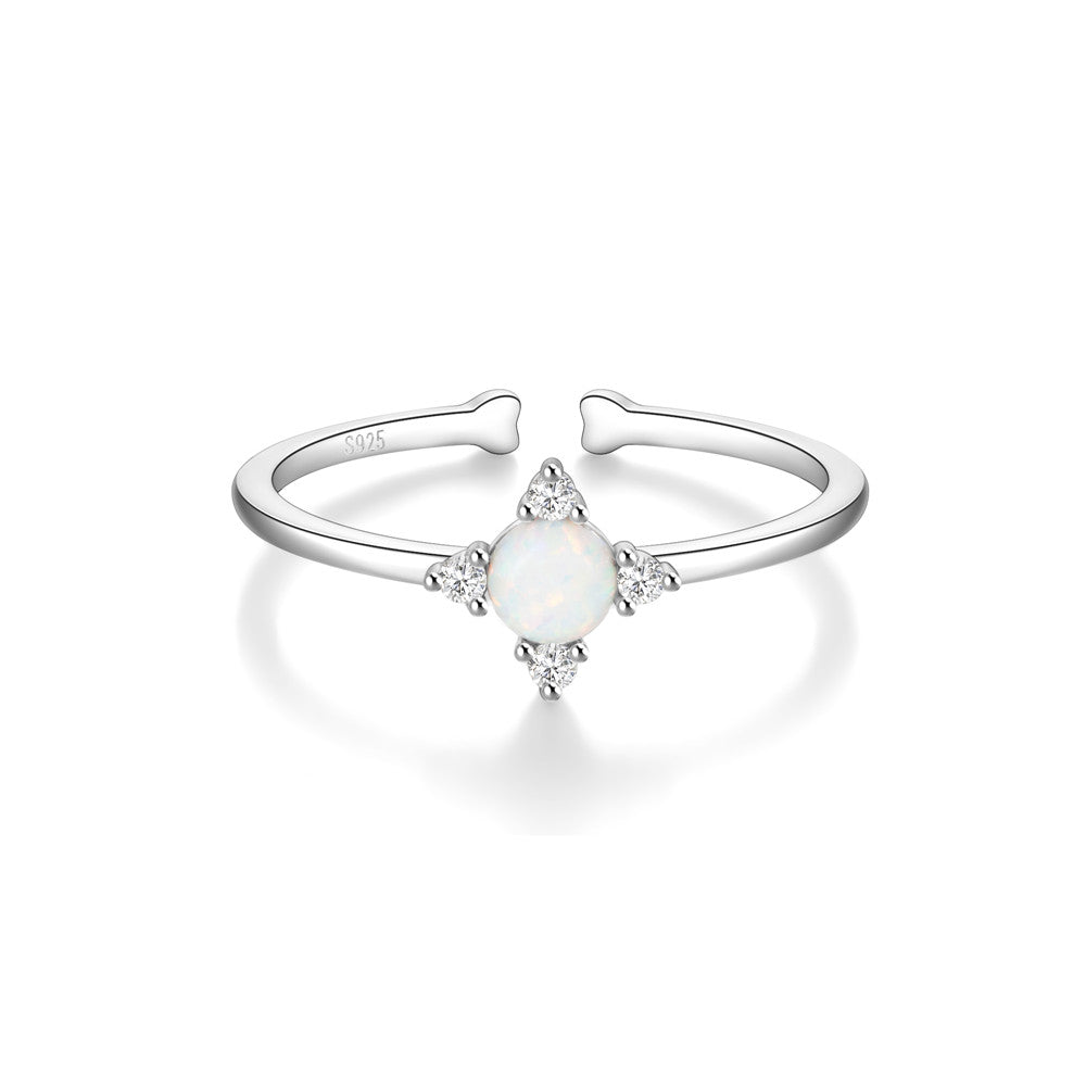 Horae 925 Sterling Silver Luxury Solitaire Opal Open Ring