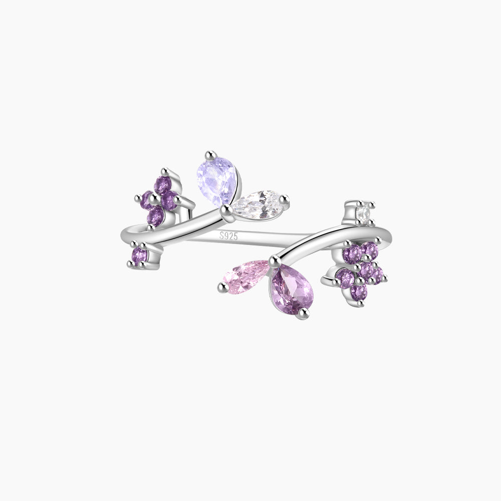 Horae 925 Sterling Silver Flower Purple Zircon Open Ring Valentine Gift