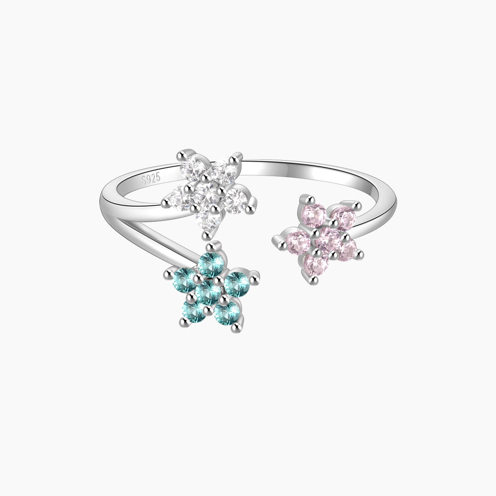 Horae 925 Sterling Silver Multicolor Flower Zircon Open Ring Valentine Gift