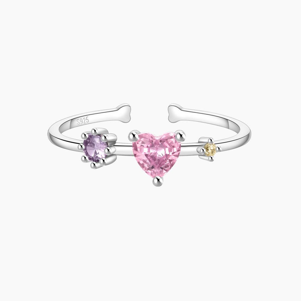 Horae 925 Sterling Silver Pink Heart Zircon Open Ring