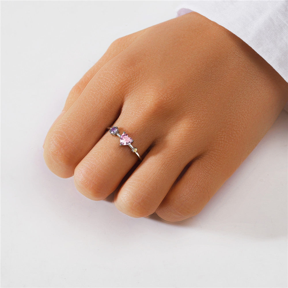 Horae 925 Sterling Silver Pink Heart Zircon Open Ring