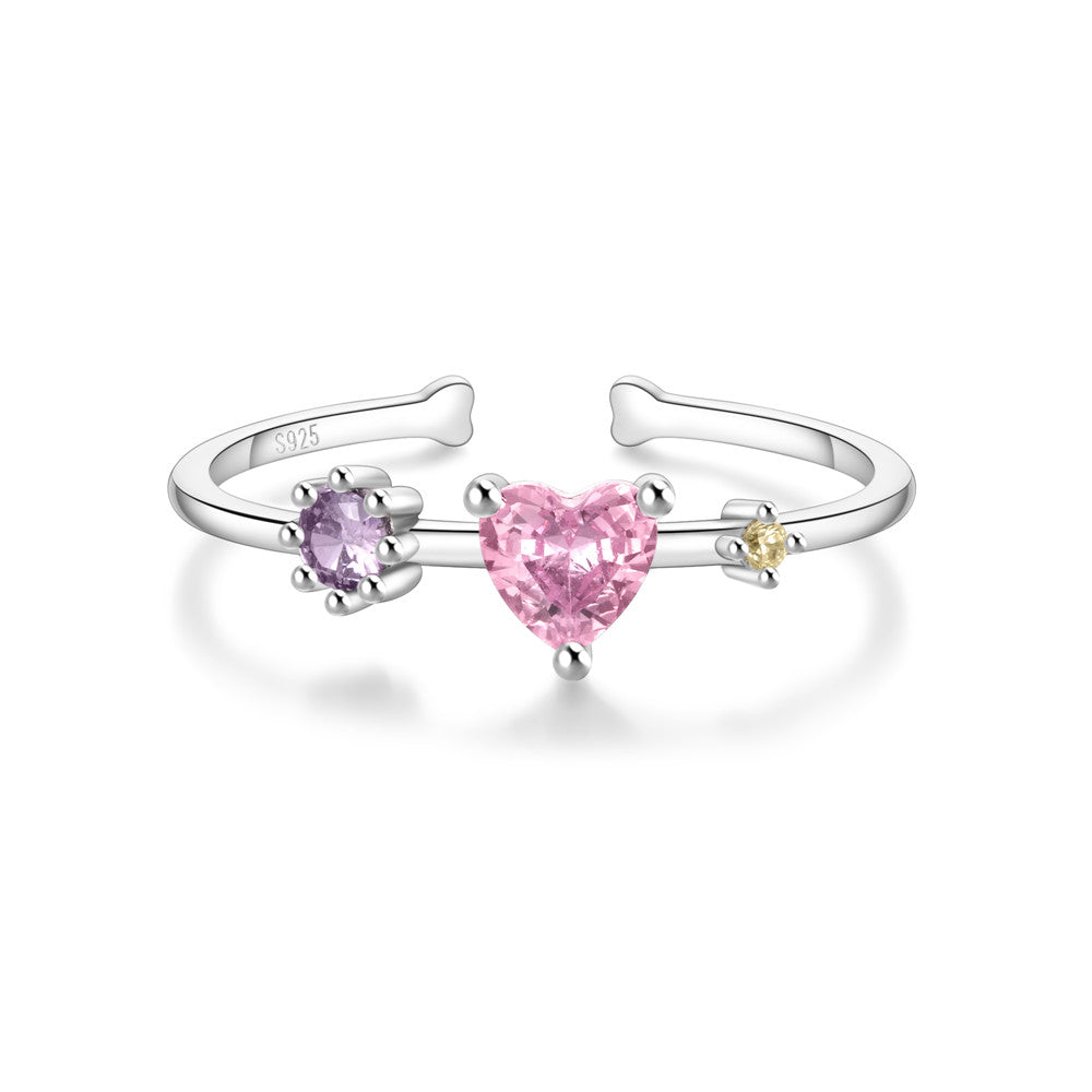 Anello aperto Horae in argento sterling 925 con zirconi a cuore rosa