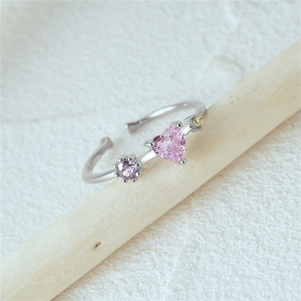 Anello aperto Horae in argento sterling 925 con zirconi a cuore rosa