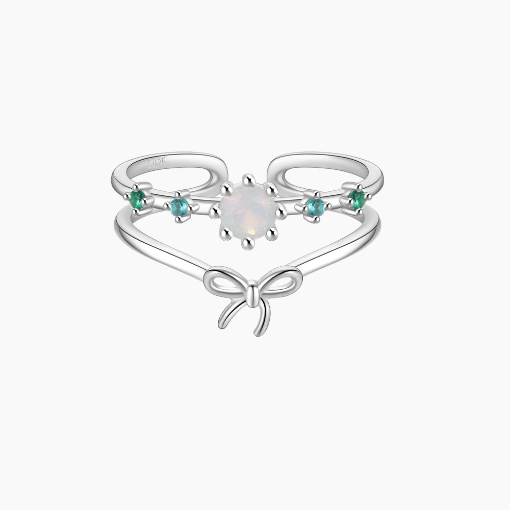 Horae 925 Sterling Silver Two Layer Opal and Green Zircon Open Ring