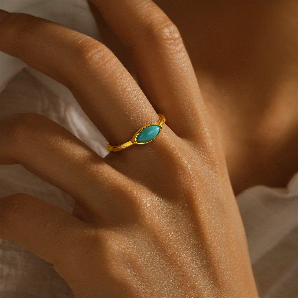 Horae 925 Sterling Silver Marquise Turquoise Adjustable Open Ring