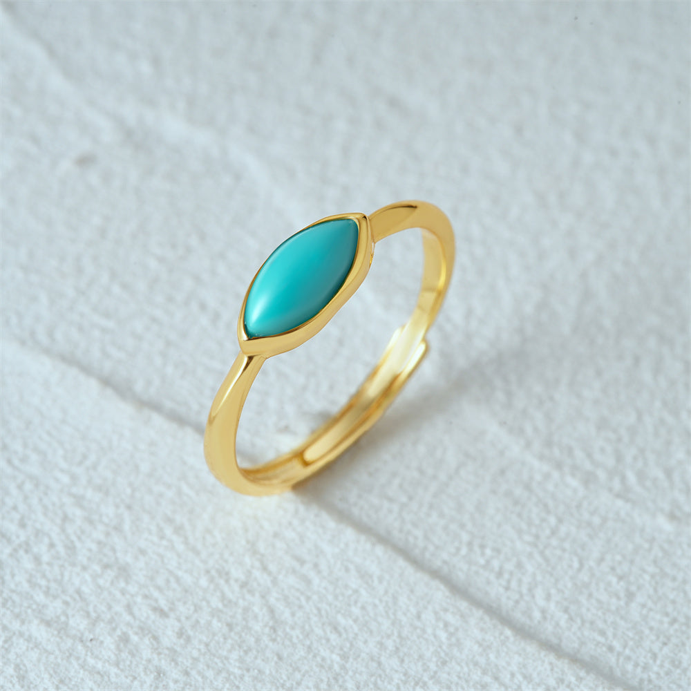 Horae 925 Sterling Silver Marquise Turquoise Adjustable Open Ring