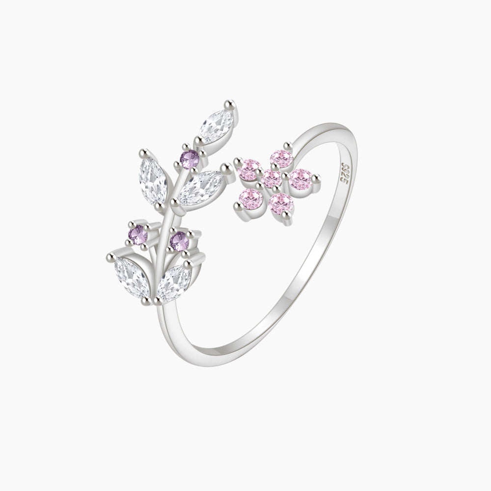 HORAE 925 STERLING Silver Rose Zircon Fleur ajustement ouvert ajustement