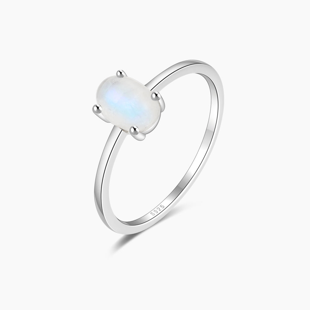 Horae 925 Sterling Silver Solitaire Four Claw Setting Moonstone Ring