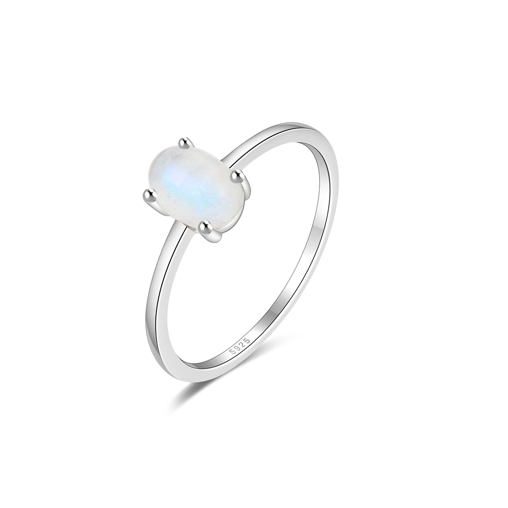 Horae 925 Sterling Silver Solitaire Four Claw Setting Moonstone Ring