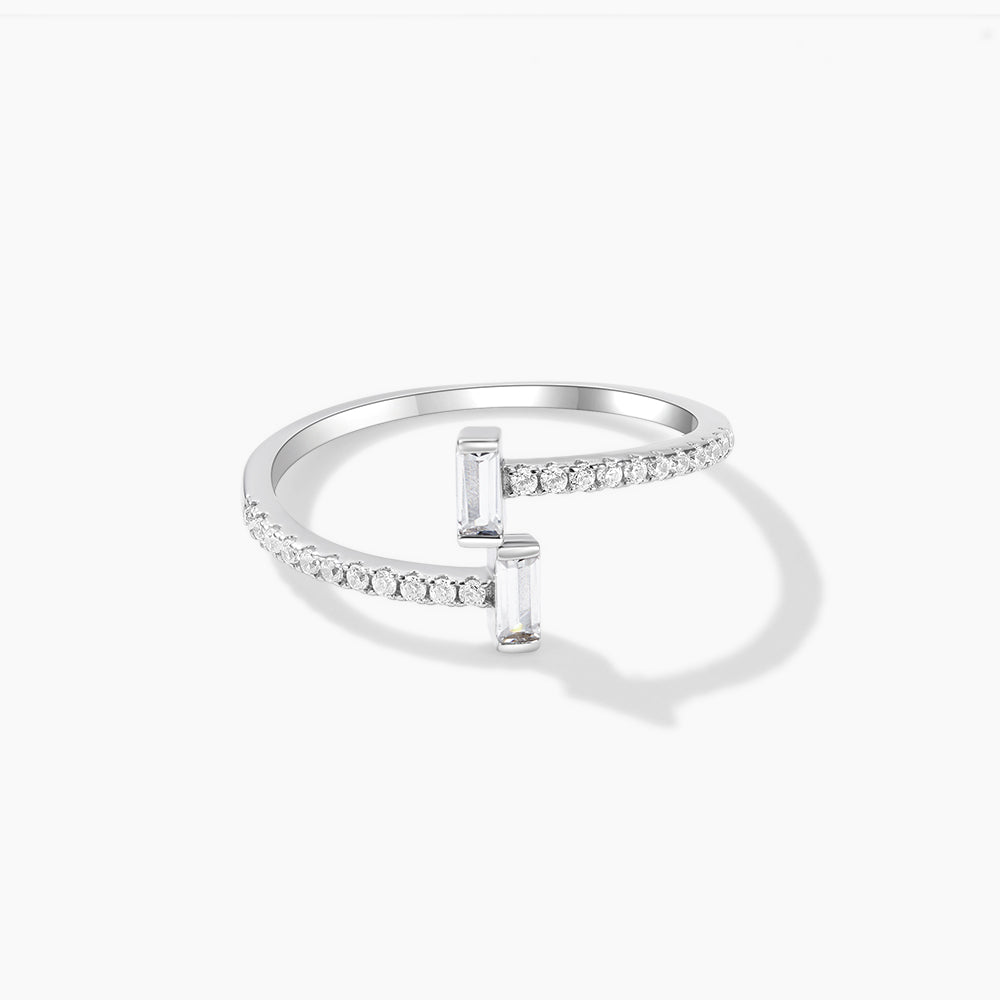 Horae 925 Sterling Silver Minimalist Baguette Zircon Casual Adjustalbe Ring