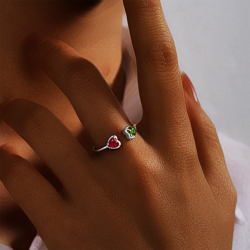 Horae 925 Sterling Silver Multicolor Heart Zircon Open Ring