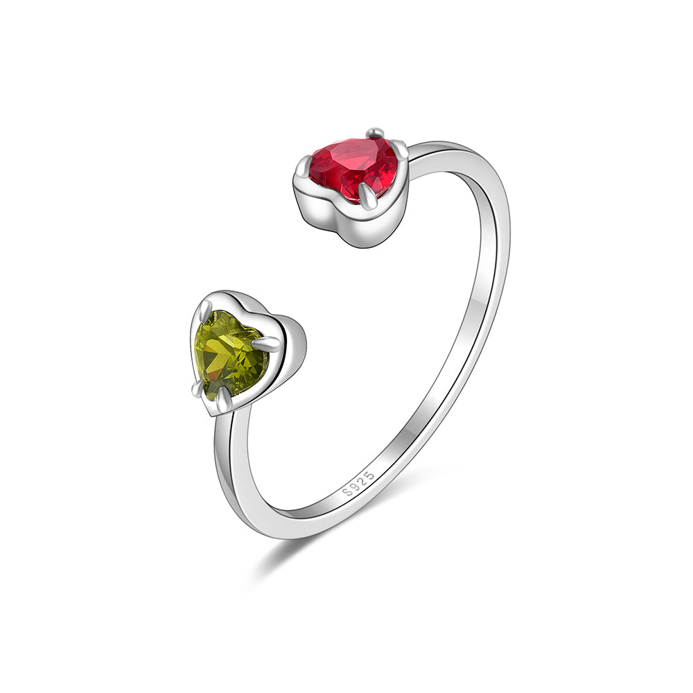 Horae 925 Sterling Silver Multicolor Heart Zircon Open Ring